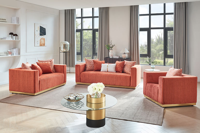 Salmon Microfiber Compact Living Room Set – Space-Saving Sofa, Loveseat & Chair for Apartments - Galaly Furniture TX