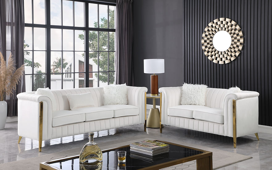 White Microfiber Sofa & Loveseat Set – Modern Living Room Seating for Small Apartments - Galaly Furniture TX