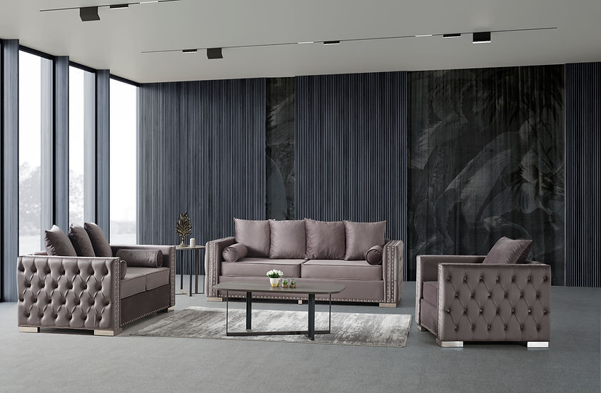 Mocha Velvet Living Room Set — Space-Saving Sofa, Loveseat & Chair for Small Apartments - Galaly Furniture TX