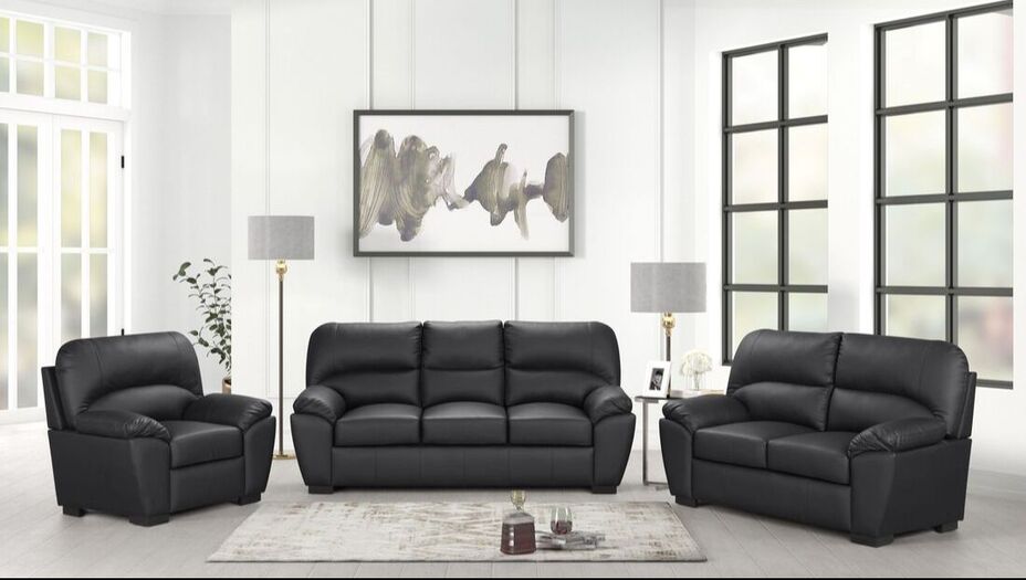 Black Microfiber Space-Saver Living Room Set – Sofa, Loveseat & Chair for Small Apartments - Galaly Furniture TX