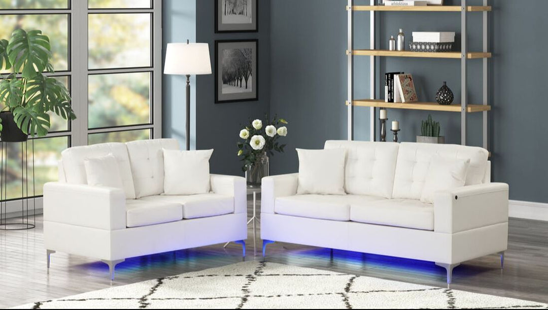Space-Saving White Microfiber Love Seat – Compact Living Room Seating for Small Apartments - Galaly Furniture TX