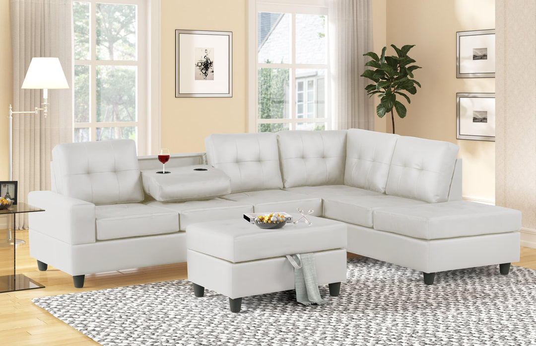 White Reversible Sectional & Chair Set – Space-Saving Living Room Solution for Small Apartments - Galaly Furniture TX