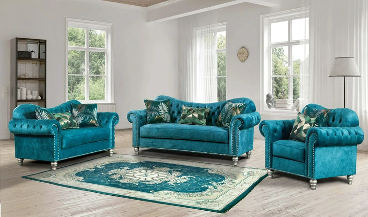 Sea Foam Blue Microfiber Living Room Set – Space-Saving Sofa, Chair & Loveseat for Small Apartments - Galaly Furniture TX