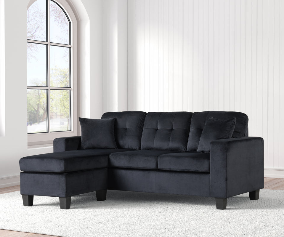 Black Microfiber Space-Saving Sectional Sofa – Modern Living Room Solution for Small Apartments - Galaly Furniture TX
