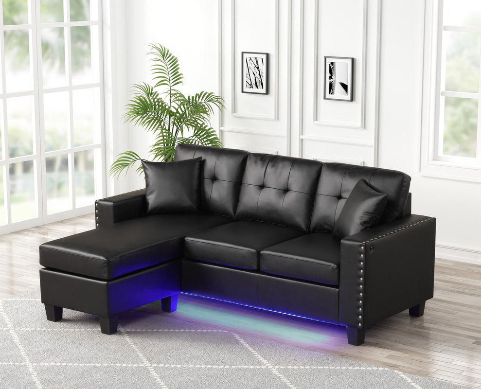 Black Microfiber Space-Saving Sectional – Compact Living Room Sofa for Small Apartments - Galaly Furniture TX