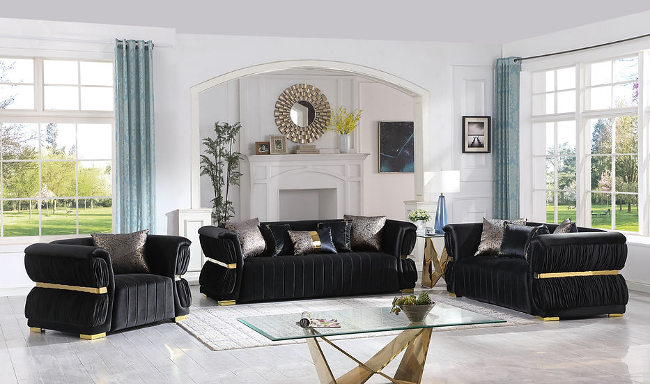Modern Black Microfiber Sofa, Loveseat & Chair Set – Space-Saving Living Room Furniture for Apartments - Galaly Furniture TX