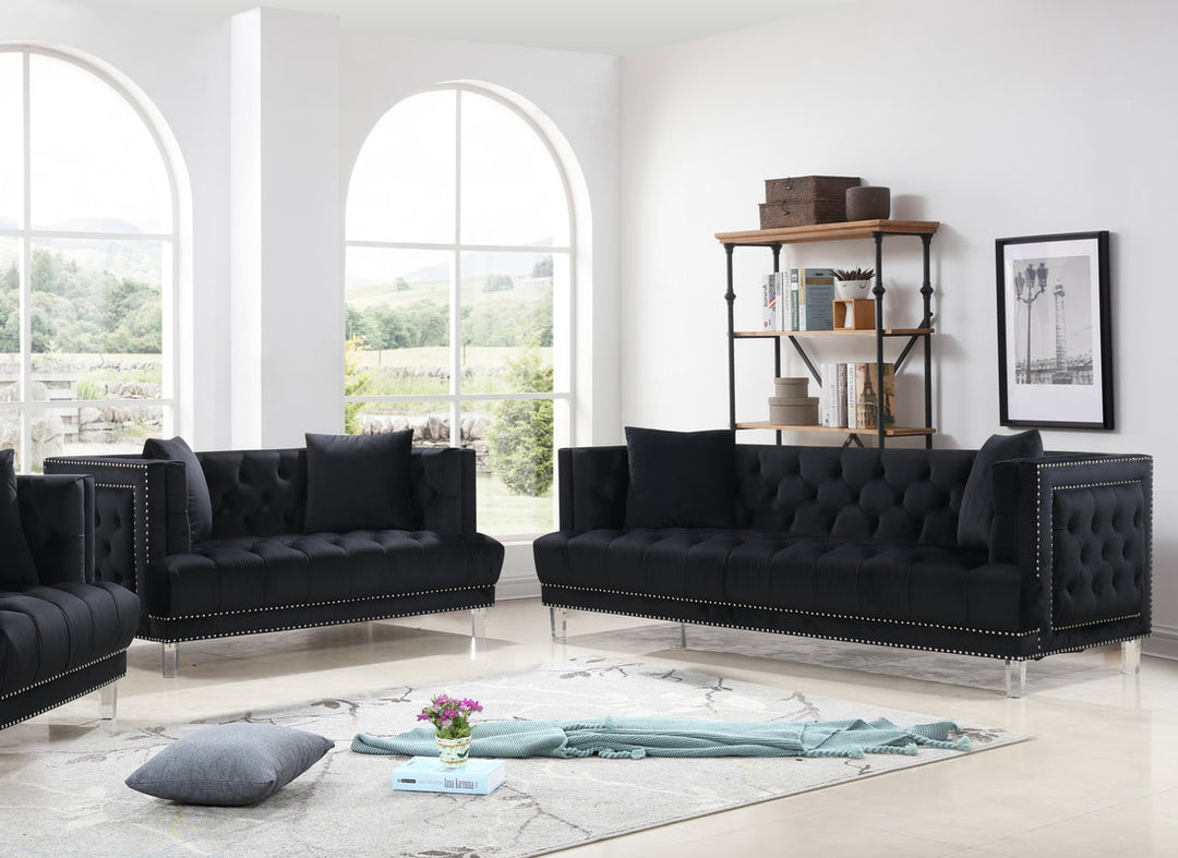 Compact Black Microfiber Living Room Set – Sofa, Loveseat & Chair for Small Apartment Spaces - Galaly Furniture TX