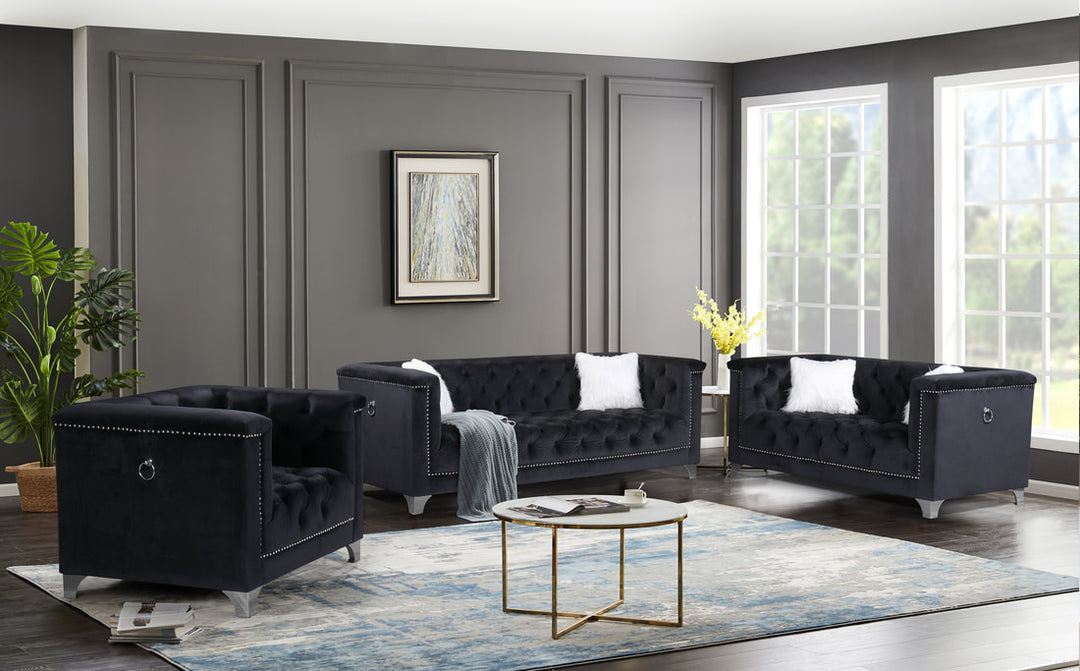 Black Microfiber 3-Piece Living Room Set – Space-Saving Sofa, Loveseat & Chair for Small Apartments - Galaly Furniture TX