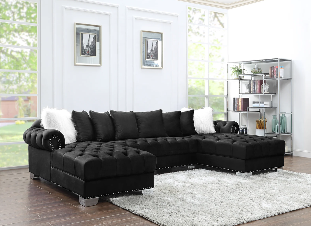Black Microfiber Space-Saving Sectional Sofa – Modern Living Room Furniture for Small Apartments - Galaly Furniture TX