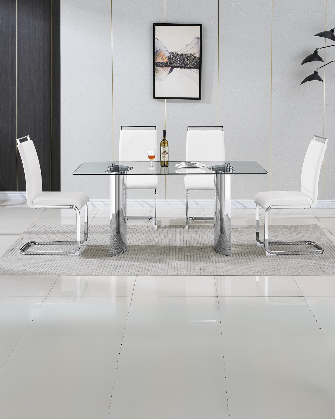 Modern White & Chrome Glass Dining Set – Sleek Space-Saving Dining Room Furniture for Apartments