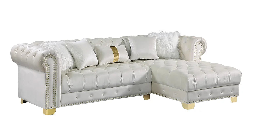 Cream Velvet Sectional Sofa – Space-Saving Living Room Furniture for Small Apartments - Galaly Furniture TX