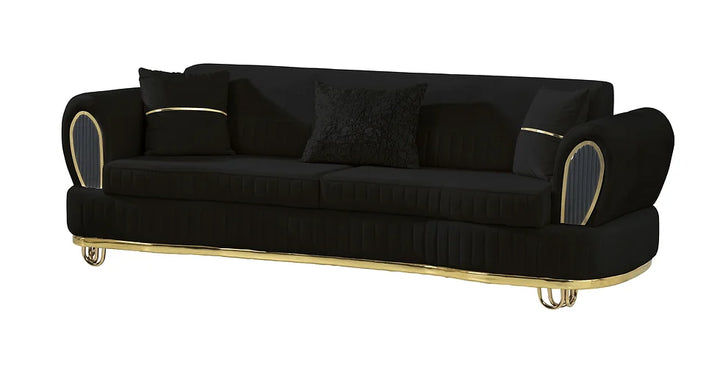 Black Velvet Living Room Set – Sofa, Loveseat & Chair | Compact Comfort for Small Apartment Spaces