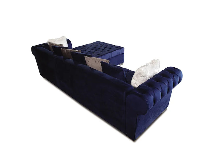 Blue Microfiber Sectional Sofa – Spacious Comfort for Small Apartments, Extra Pillows Included - Galaly Furniture TX