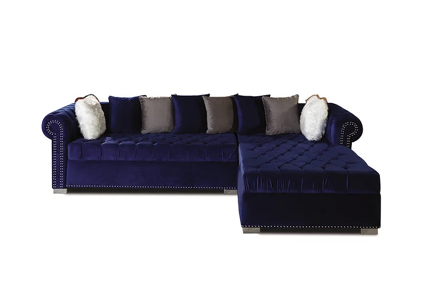Blue Microfiber Sectional Sofa – Spacious Comfort for Small Apartments, Extra Pillows Included - Galaly Furniture TX