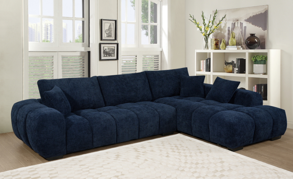 Navy Blue Space-Saving Sectional Sofa – Durable Microfiber, Modern Comfort for Small Living Rooms - Galaly Furniture TX