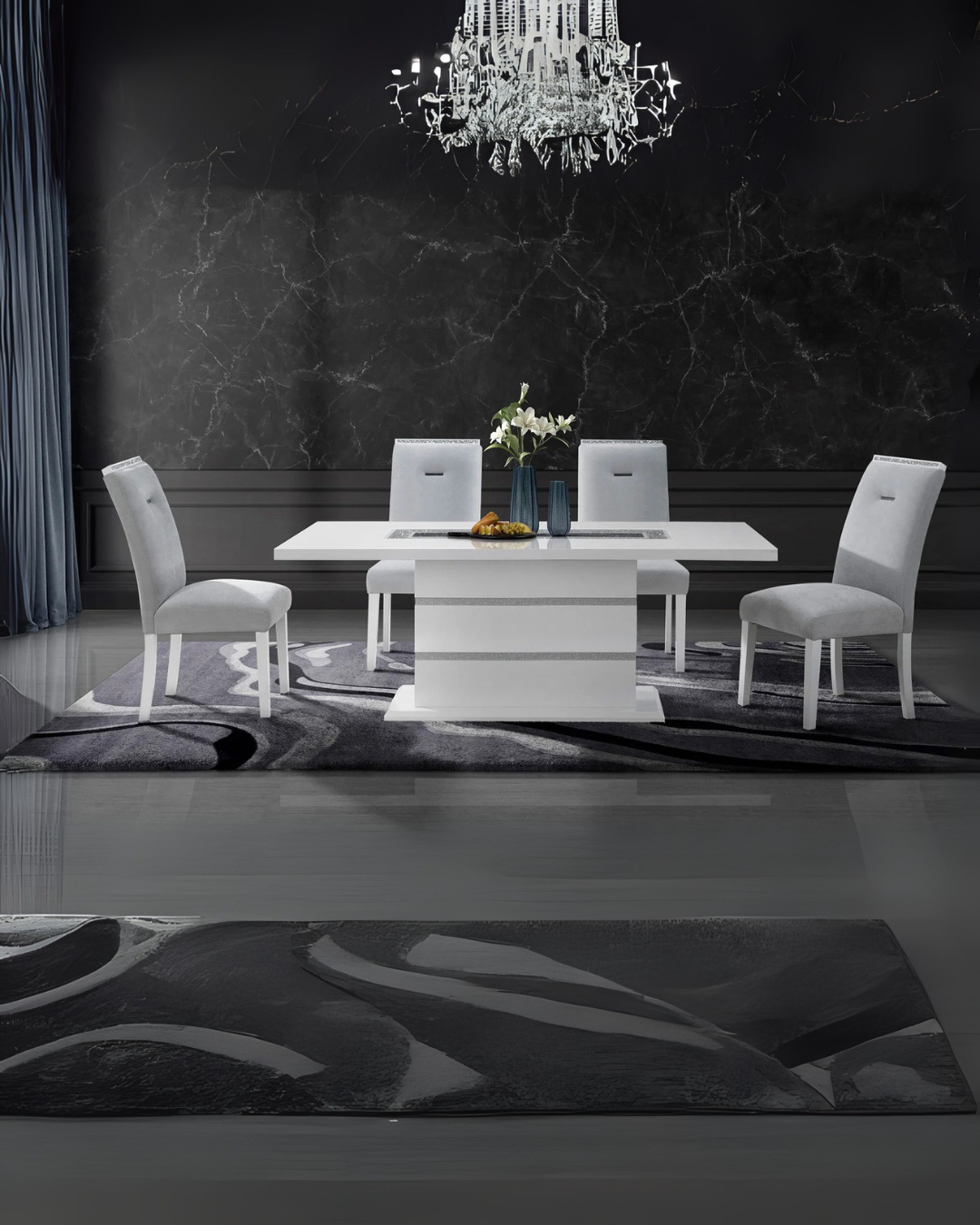 Contempo White Modern Dining Room Set with Plush Upholstered Chairs for Small Spaces