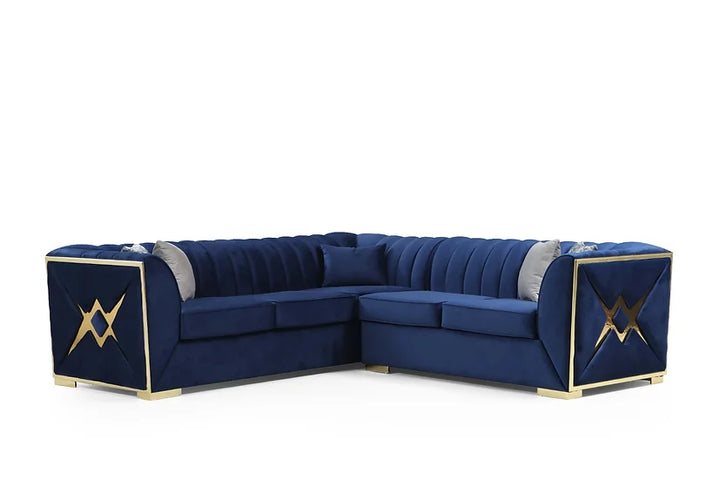Blue Velvet Sectional Sofa – Space-Saving Living Room Furniture for Small Apartments - Galaly Furniture TX