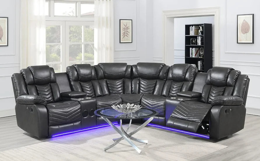 Grey Air Leather Reclining Loveseat Set with LED, Bluetooth & Console – Compact Living Room Solution - Galaly Furniture TX