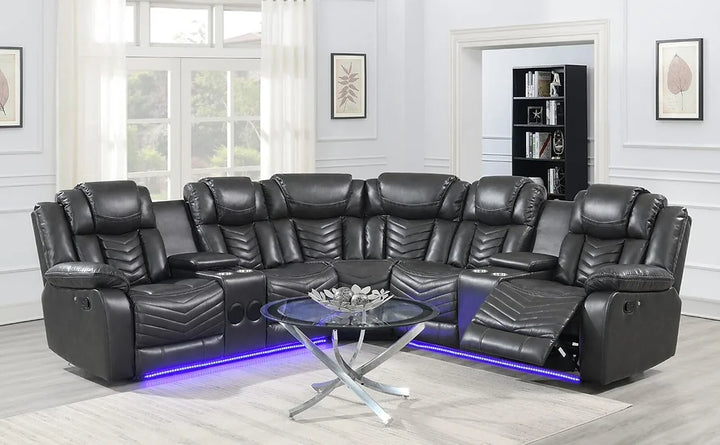 Grey Air Leather Reclining Loveseat Set with LED, Bluetooth & Console – Compact Living Room Solution - Galaly Furniture TX
