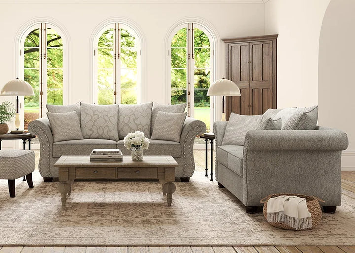 Grey Microfiber Sofa & Loveseat Set – Space-Saving Living Room Furniture for Small Apartments