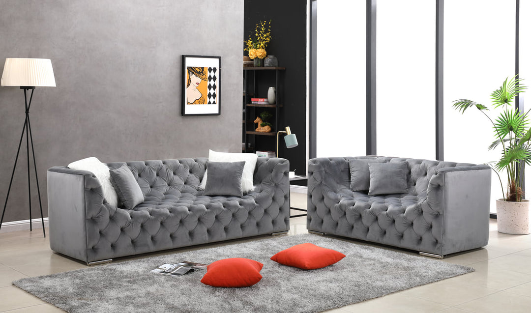 Gray Microfiber Sofa & Loveseat Set – Space-Saving Living Room Furniture for Small Apartments - Galaly Furniture TX
