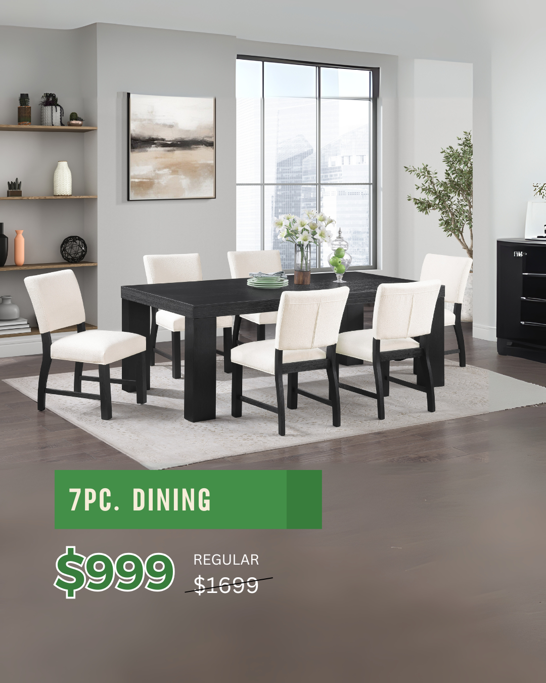 Espresso Apartment Dining Set with Cream Upholstered Chairs – Contemporary Space-Saving Comfort