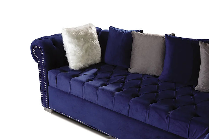 Blue Microfiber Sectional Sofa – Spacious Comfort for Small Apartments, Extra Pillows Included - Galaly Furniture TX