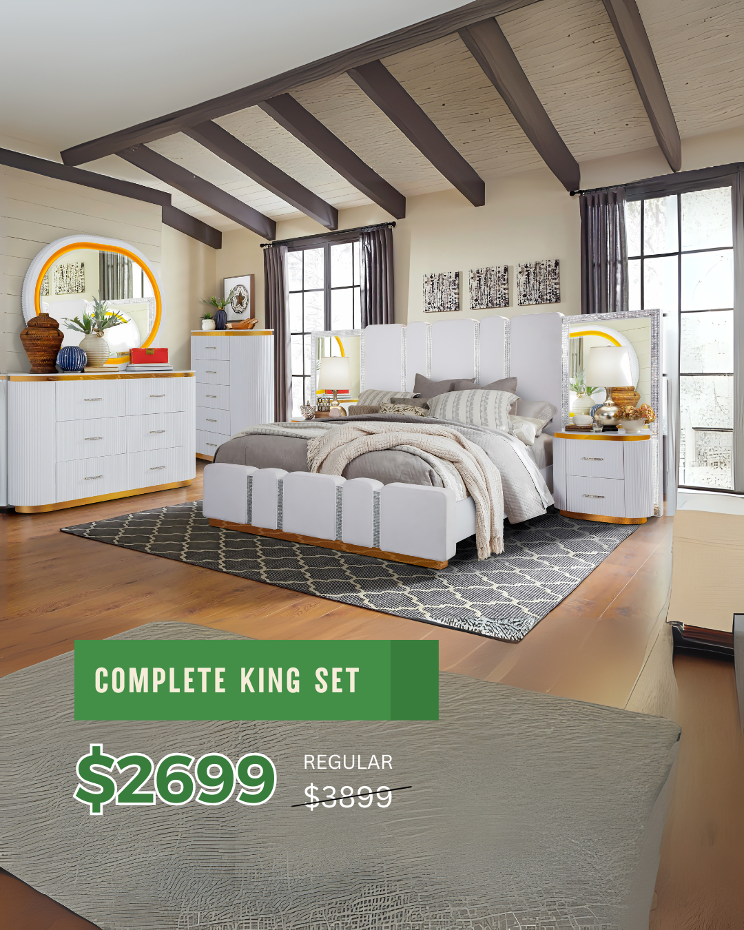 Modern White & Silver King Bedroom Set – Space-Saving Elegance for Contemporary Homes