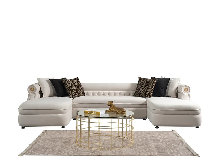 Cream Microfiber Sectional Sofa – Space-Saving Living Room Furniture for Small Apartments - Galaly Furniture TX