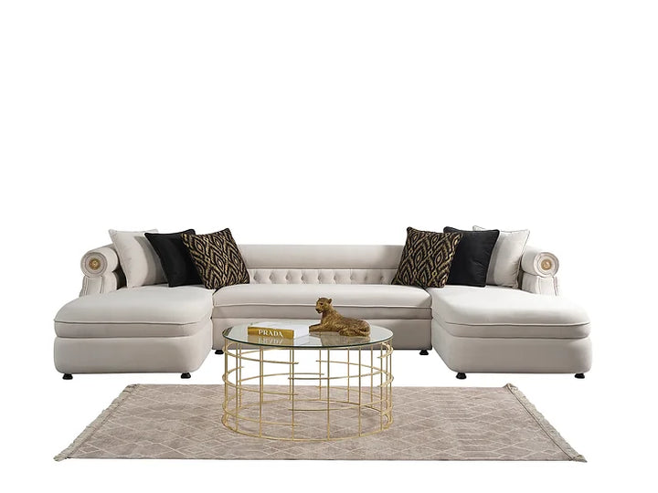Cream Microfiber Sectional Sofa – Space-Saving Living Room Furniture for Small Apartments - Galaly Furniture TX