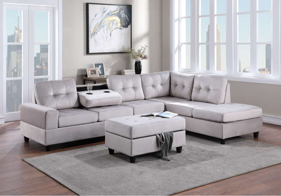 Light Grey Reversible Sectional Sofa – Space-Saving Living Room Furniture for Small Apartments - Galaly Furniture TX