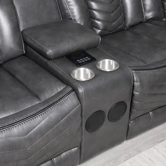 Grey Air Leather Reclining Sectional with LED, Bluetooth Speakers & Console – Space-Saving Living Room Solution - Galaly Furniture TX