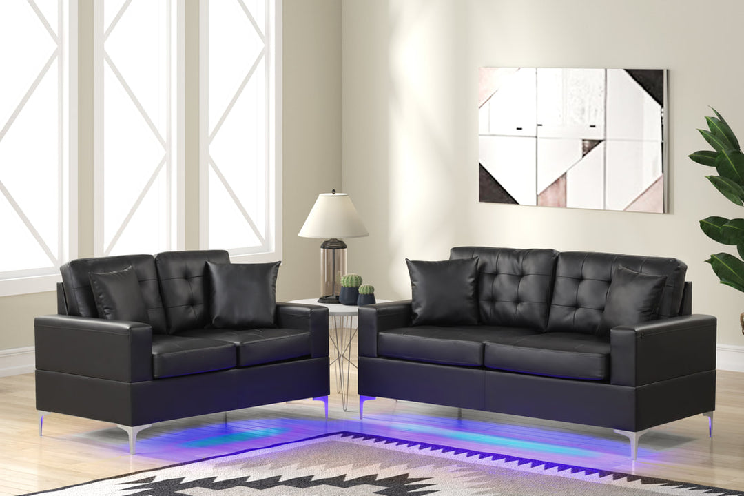 Compact Black Microfiber Love Seat – Space-Saving Living Room Seating for Small Apartments - Galaly Furniture TX