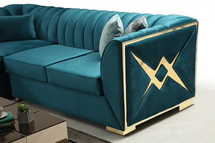 Sea Foam Blue Velvet Sectional Sofa – Space-Saving Living Room Set for Small Apartments - Galaly Furniture TX