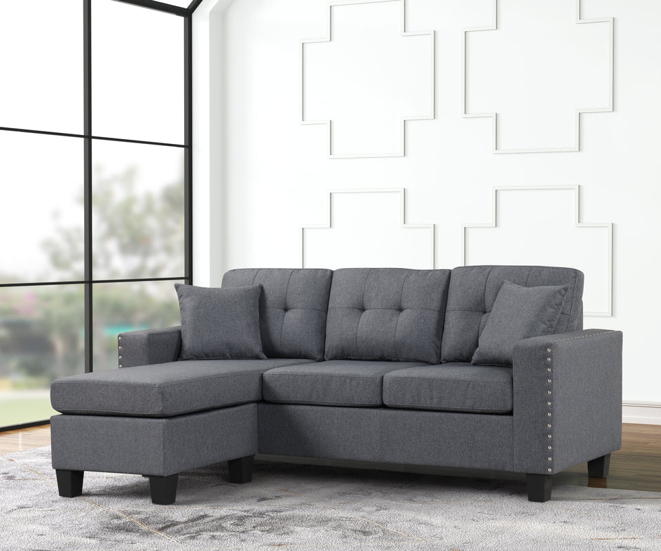 Gray Space-Saving Sectional Sofa – Modern Living Room Comfort for Small Apartments, Durable Microfiber Upholstery - Galaly Furniture TX