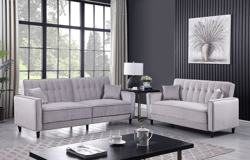 Light Grey Microfiber Sofa & Love Seat Set – Space-Saving Living Room Furniture for Small Apartments - Galaly Furniture TX