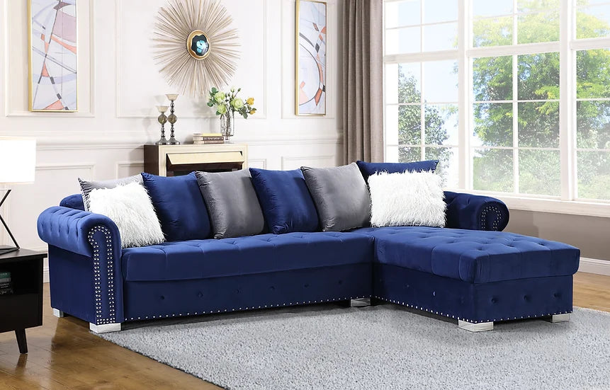 Blue Microfiber Sectional Sofa – Spacious Comfort for Small Apartments, Extra Pillows Included - Galaly Furniture TX