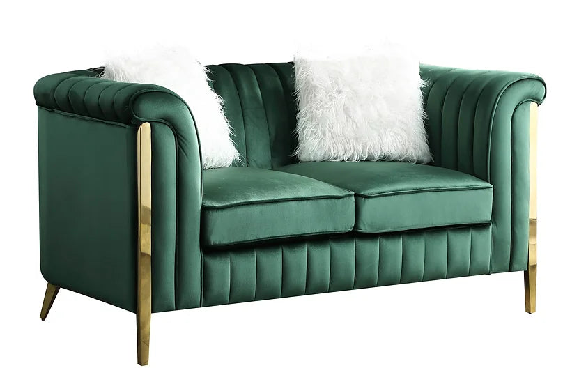 Emerald Velvet Sofa & Loveseat Set with Gold Legs – Space-Saving Living Room Furniture for Small Apartments
