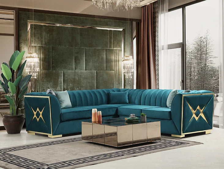 Sea Foam Blue Velvet Sectional Sofa – Space-Saving Living Room Set for Small Apartments - Galaly Furniture TX