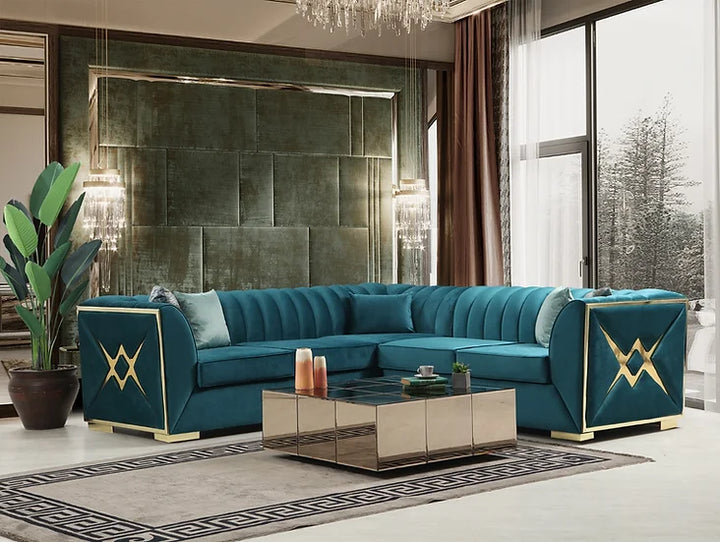 Sea Foam Blue Velvet Sectional Sofa – Space-Saving Living Room Set for Small Apartments - Galaly Furniture TX