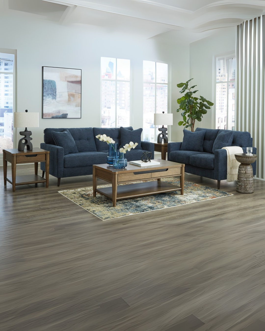 Midnight Navy Modern Sofa & Loveseat Set – Space-Saving Living Room Elegance