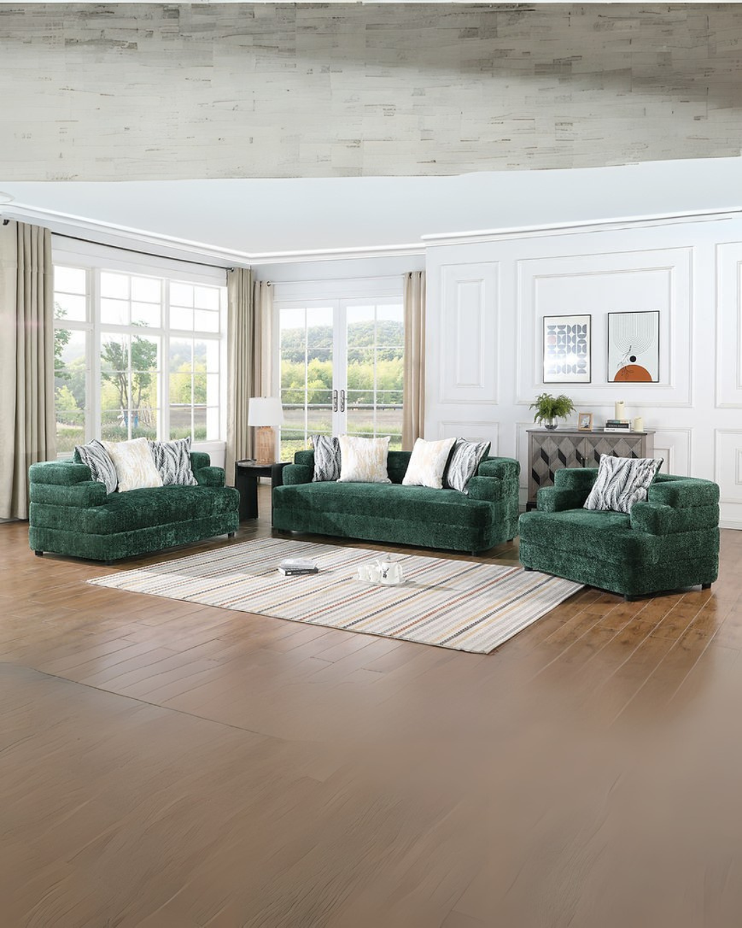 Emerald Plush Modern Sofa Set – Space-Saving Sofa, Loveseat, and Chair for Apartments