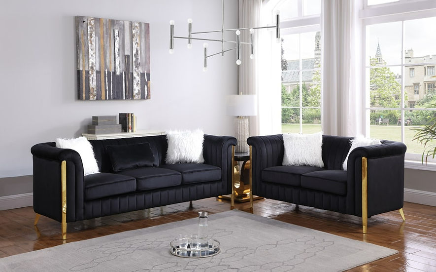 Compact Black Microfiber Sofa & Loveseat Set – Modern Living Room Furniture for Small Apartments - Galaly Furniture TX