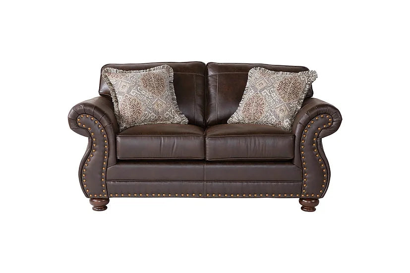 Brown Polished Fabric Living Room Set – Sofa, Loveseat, Chair & Ottoman for Small Apartments