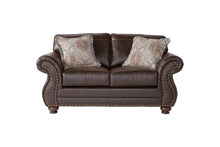 Brown Polished Fabric Living Room Set – Sofa, Loveseat, Chair & Ottoman for Small Apartments