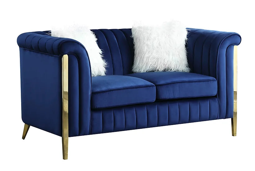 Blue Velvet Sofa & Loveseat Set with Gold Legs – Space-Saving Living Room Furniture for Apartments - Galaly Furniture TX