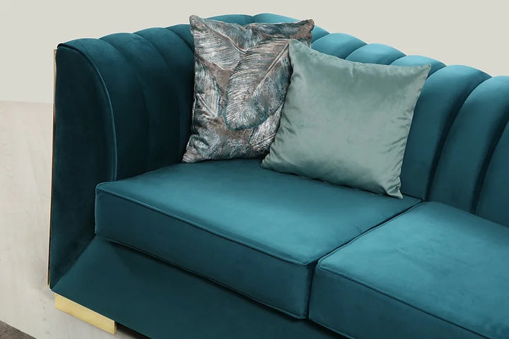 Sea Foam Blue Velvet Sectional Sofa – Space-Saving Living Room Set for Small Apartments - Galaly Furniture TX