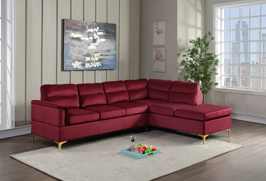 Red Velvet Space-Saver Sectional – Compact Living Room Sofa for Small Apartments - Galaly Furniture TX