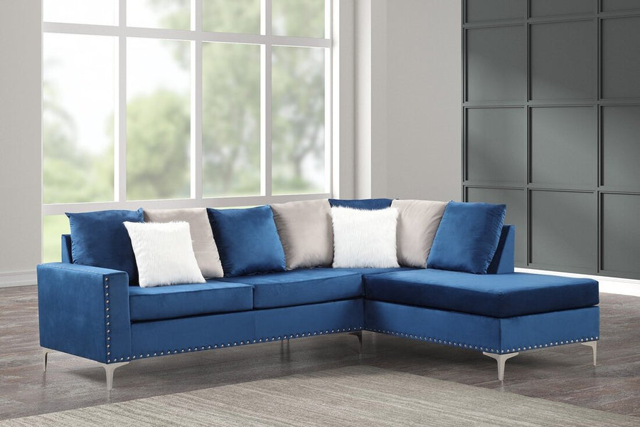Navy Blue Microfiber Space-Saving Sectional – Compact Living Room Sofa for Small Apartments - Galaly Furniture TX