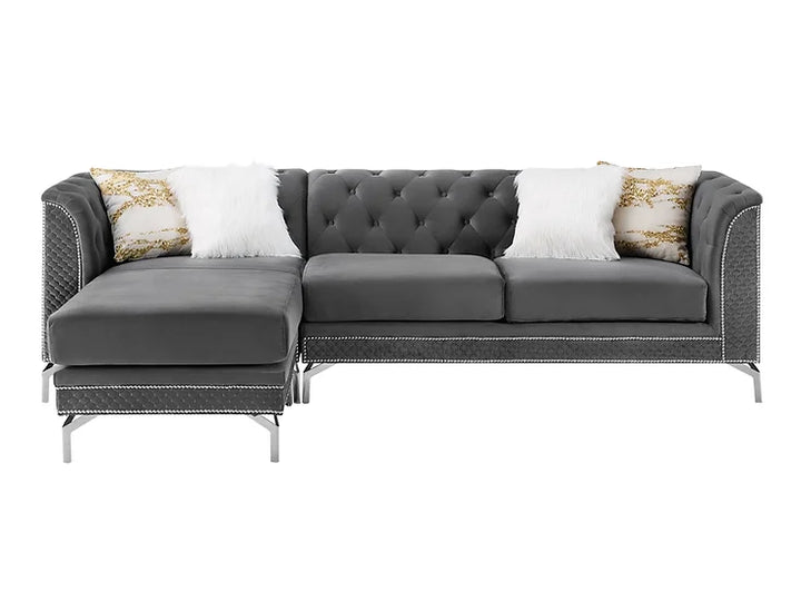 Grey Velvet Reversible Sectional Sofa with Chaise – Space-Saving Living Room Furniture for Apartments - Galaly Furniture TX